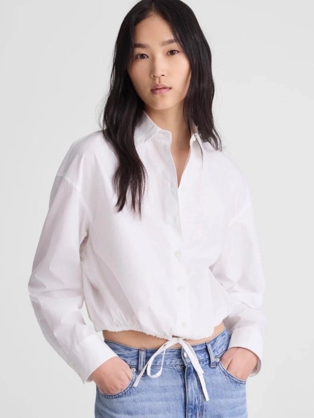 Madewell White Drawstring Button-Up Long Sleeve Shirt M NWT